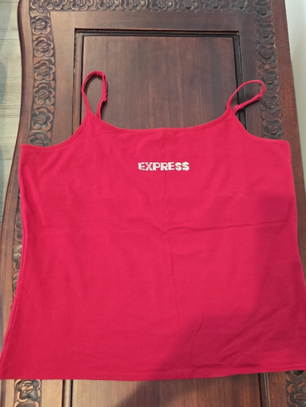 Vintage Express Red Rhinestone Logo Cami w/ Shelfbra Y2KBling Size XL